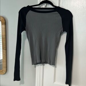 Brandy Melville Black and Gray Women's Long Sleeve Top